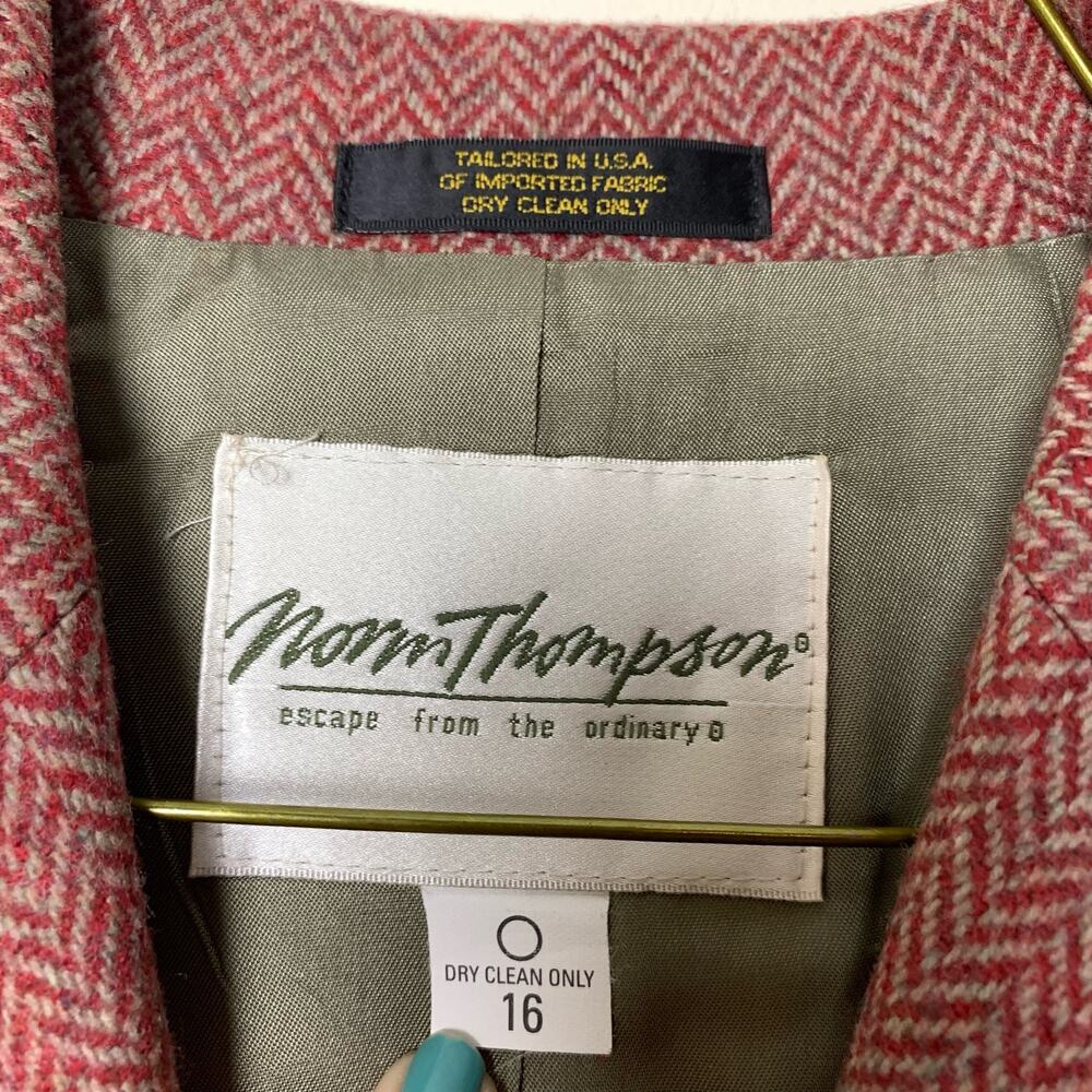 Norm Thompson Womens Red beige Chevron Houndstooth Blazer Size 16 - Picture 4 of 8